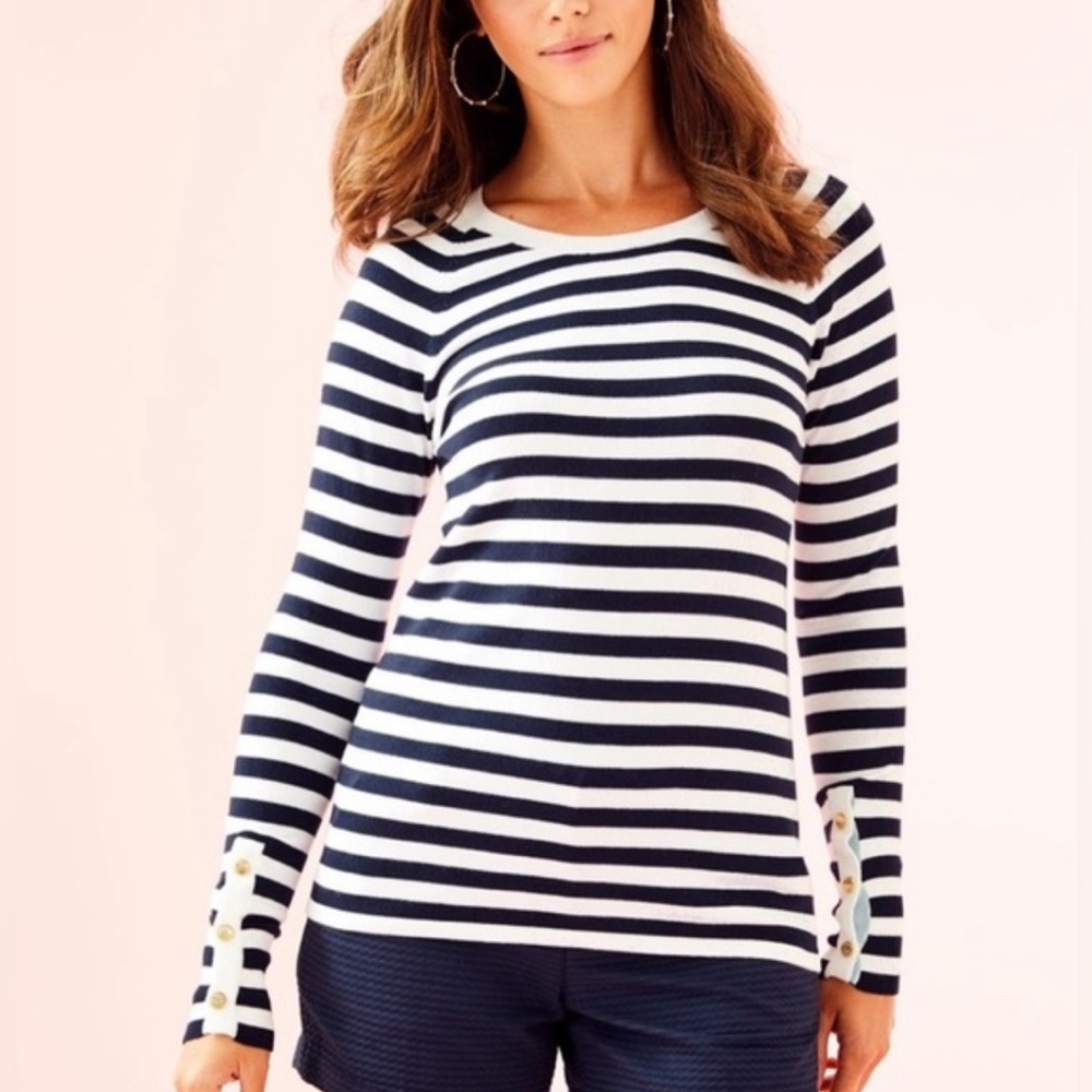 Lily Pulitzer Navy & White Striped Crewneck Sweater- Size Large- NWOT